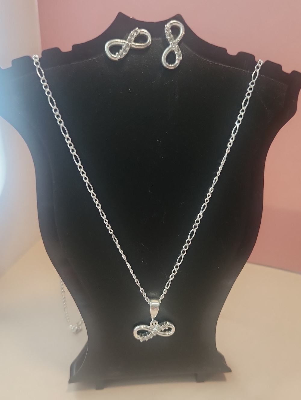 Elegant Silver Infinity Pendant Necklace and Earrings Set - Silver